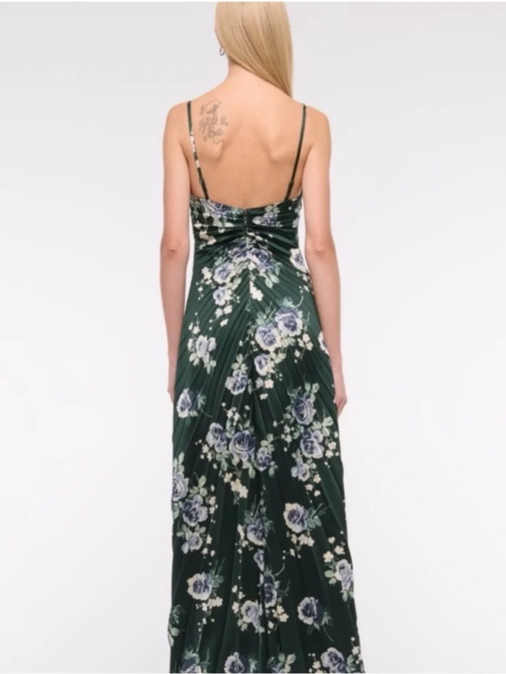 Abercrombie & Fitch Floral Satin Pleated Maxi Dress